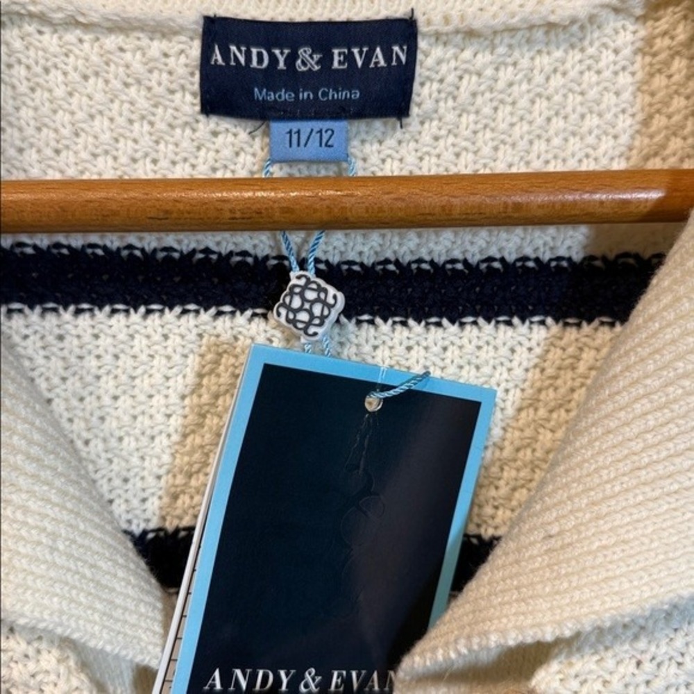 Andy & Evan Kid's Preppy Cream Blue Stripe Toggle Cardigan Sweater Size 11/12 - Picture 5 of 9